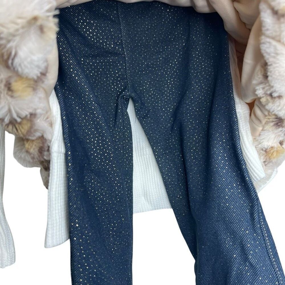 NEW Little Lass 3 Pc Outfit Faux Fur Vest, Top & Sparkle Jegging 3T - Picture 10 of 11